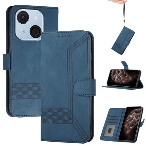 Funda de Cuero con Tapa y Tacto de Piel Cúbica para Teléfono Itel A50C (Azul)