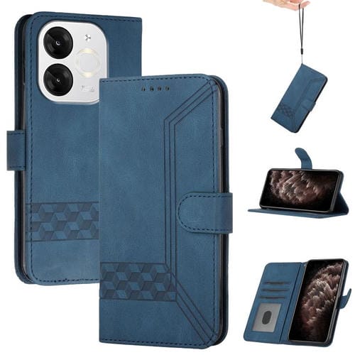 Funda de Cuero con Tapa y Tacto de Piel Cúbica para Itel A80 (Azul)