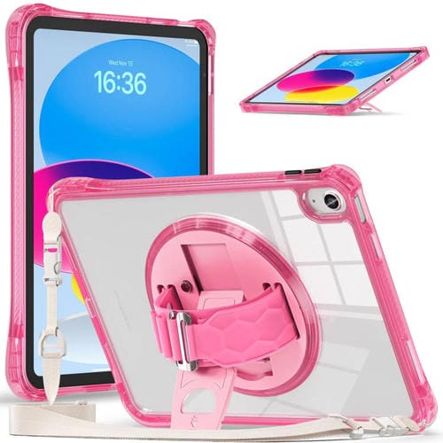 Funda Híbrida TPU Transparente con Soporte Giratorio para iPad 10.ª Generación 10.9 (2022) (Rosa Roja)
