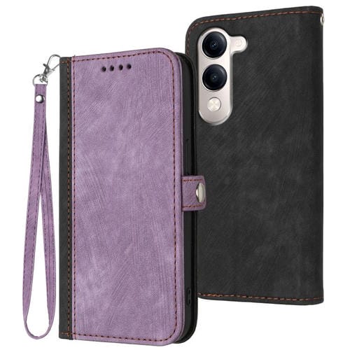 Funda de Cuero con Hebilla Lateral y Doble Pliegue para Vivo Y29S 5G / Y04 4G (Morado)