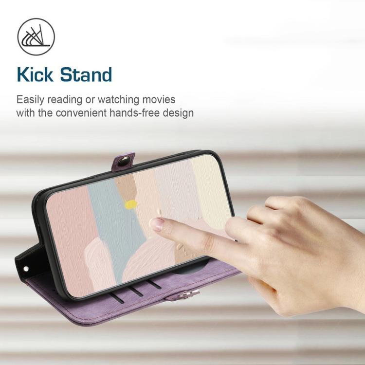 Funda de Cuero para Itel A50 con Correa de Mano y Hebilla Lateral Doble Plegable (Morado)