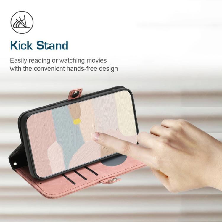 Funda de Cuero para Itel A50 con Correa de Mano y Hebilla Lateral Doble Plegable (Rosa)
