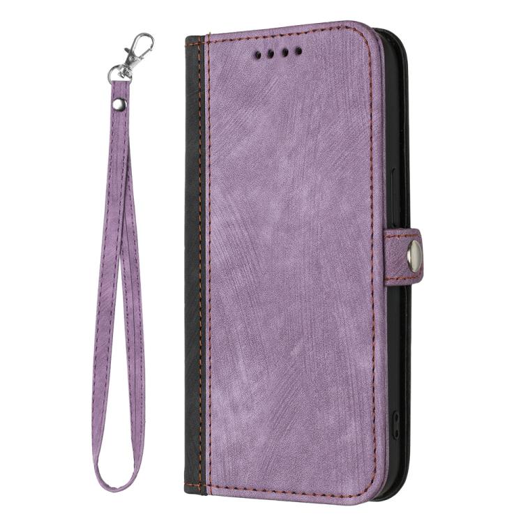 Funda de Cuero para Teléfono Itel A50C con Correa de Mano y Hebilla Lateral Doble Plegable (Morado)