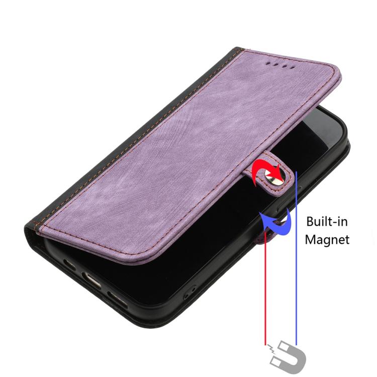 Funda de Cuero para Teléfono Itel A50C con Correa de Mano y Hebilla Lateral Doble Plegable (Morado)