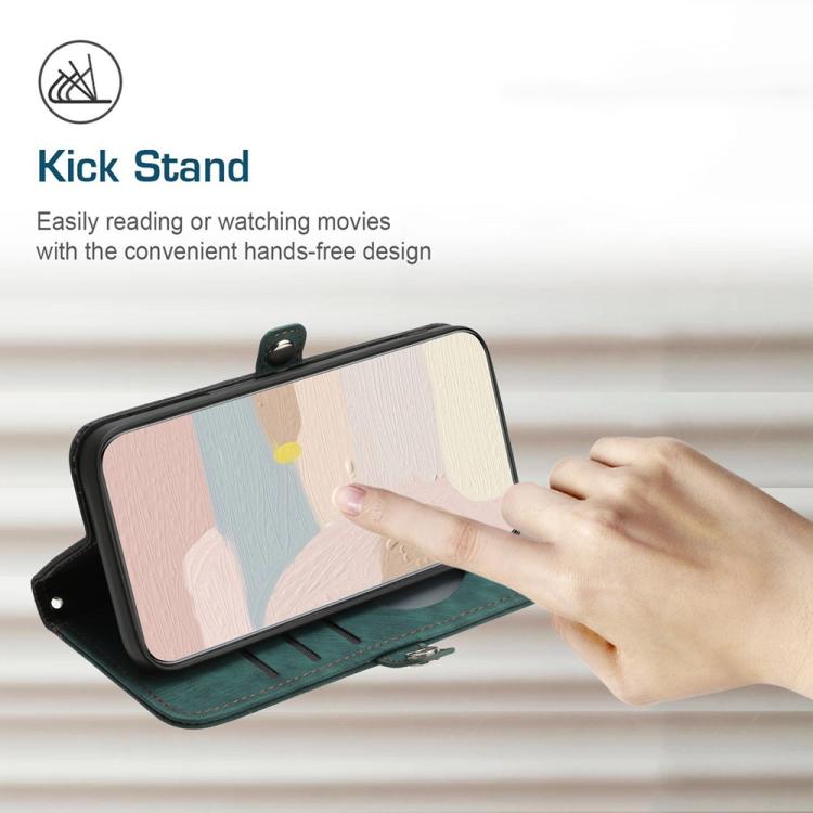 Funda de Cuero para Itel S25 con Correa de Mano y Hebilla Lateral Doble Plegable (Verde Oscuro)