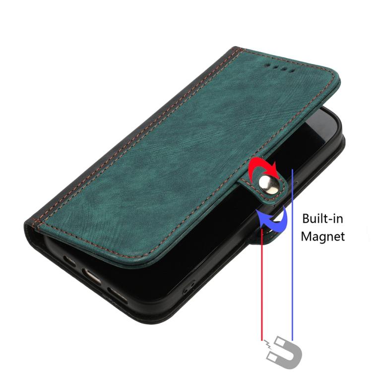 Funda de Cuero para Itel S25 con Correa de Mano y Hebilla Lateral Doble Plegable (Verde Oscuro)