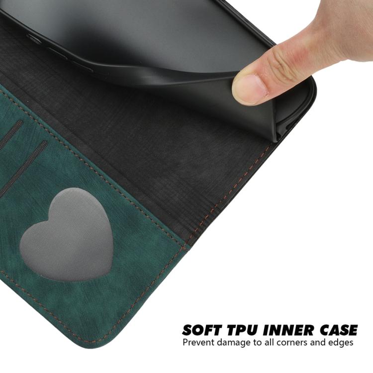 Funda de Cuero para Itel S25 con Correa de Mano y Hebilla Lateral Doble Plegable (Verde Oscuro)
