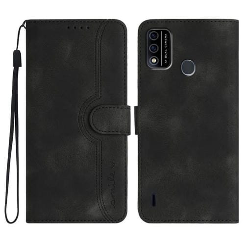 Funda Piel Sintética Itel A48 Diseño Corazón (Negra) para Teléfono