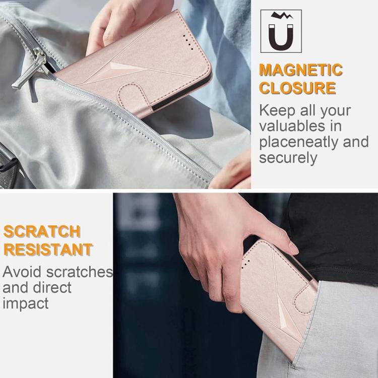 Estuche de Cuero con Hebilla y Diseño Triangular para Teléfono Itel A50C (Oro Rosa)