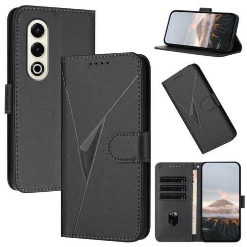 Funda de Cuero Itel S25 con Cierre de Hebilla y Diseño Triangular (Negro)