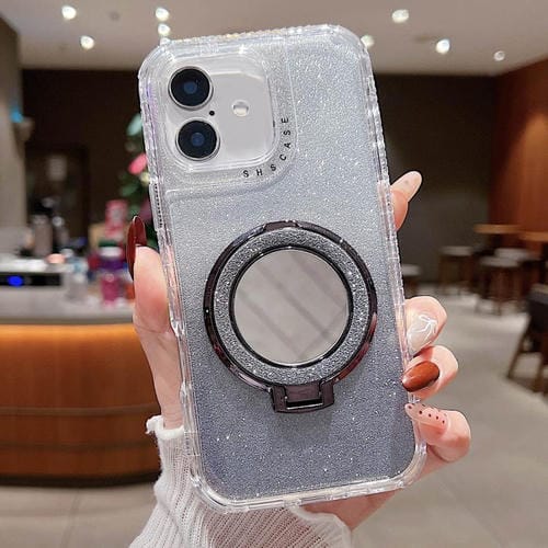 Funda para Teléfono Magsafe iPhone 16 Plus con Soporte Espejo y Purpurina (Negra)