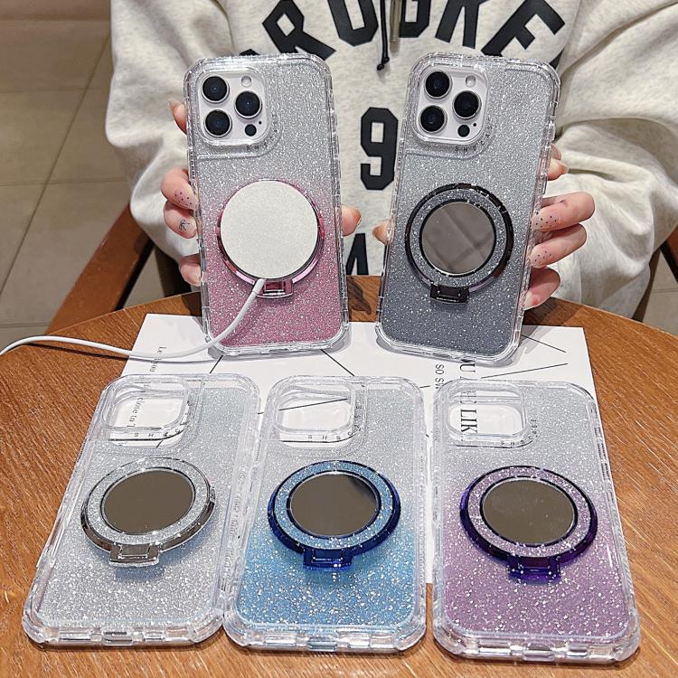 Funda para Teléfono Magsafe iPhone 12 Soporte Espejo Purpurina (Plateada)