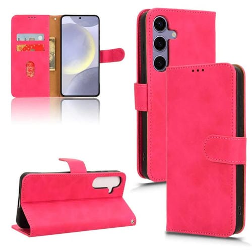 Funda de cuero con tapa magnética y diseño de piel para Samsung Galaxy S25 FE 5G (rosa y rojo)