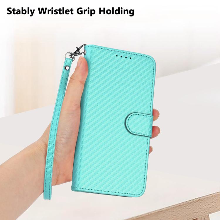 Funda de Cuero con Hebilla de Fibra de Carbono para Teléfono Itel A50C Yx0070 con Cordón (Azul Claro)