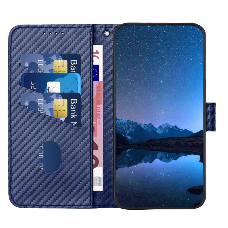 Funda de Cuero con Hebilla de Fibra de Carbono para Teléfono Itel A50C Yx0070 con Cordón (Azul)