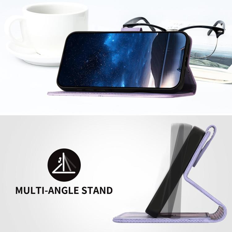 Funda de Cuero Itel A48 con Diseño de Mariposa en Relieve y Cordón (Morado Claro)