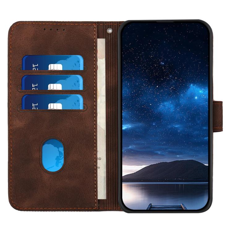 Funda de Cuero Itel S25 con Diseño de Mariposas en Relieve y Cordón (Café)