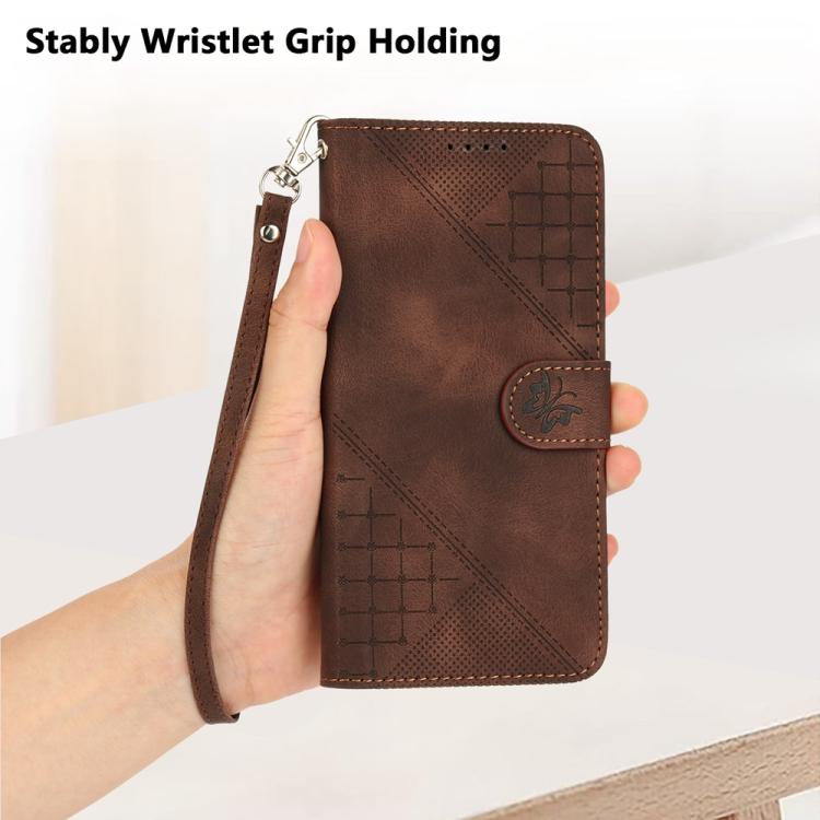 Funda de Cuero Itel S25 con Diseño de Mariposas en Relieve y Cordón (Café)