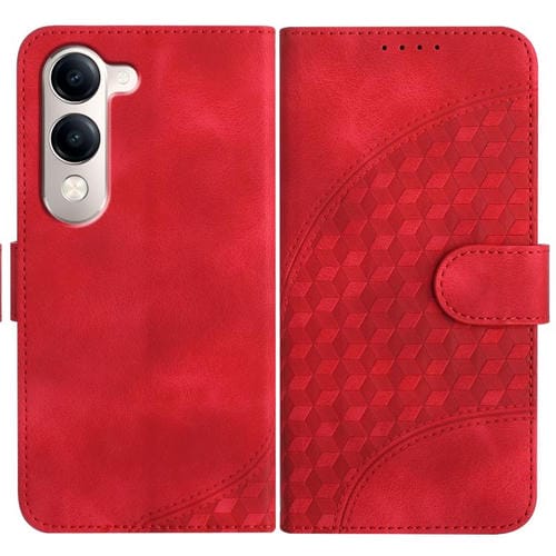 Funda de Cuero con Relieve de Cabeza de Elefante y Cordón para Vivo Y29S 5G / Y04 4G (Roja)