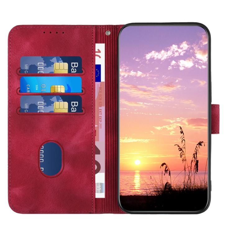 Funda de Cuero con Relieve de Cabeza de Elefante para Itel S25 Ultra con Cordón (Rosa Rojo)