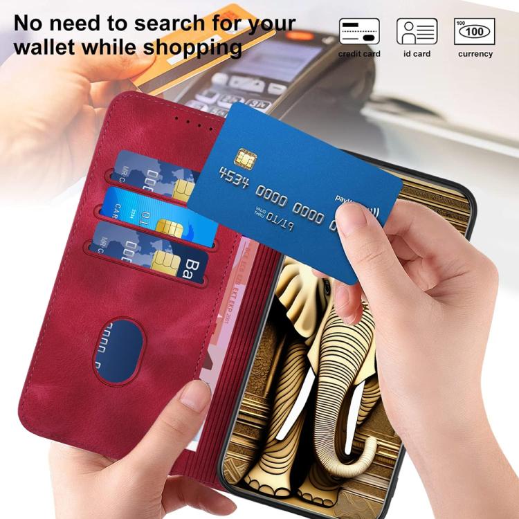 Funda de Cuero con Relieve de Cabeza de Elefante para Itel S25 Ultra con Cordón (Rosa Rojo)