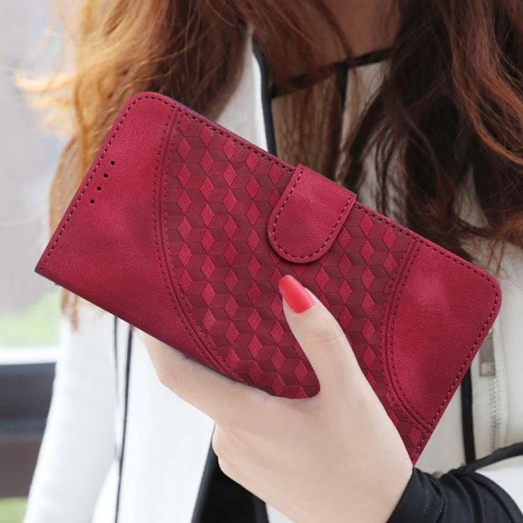 Funda de Cuero con Relieve de Cabeza de Elefante para Itel S25 Ultra con Cordón (Rosa Rojo)
