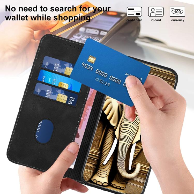 Funda de Cuero con Relieve Cabeza de Elefante para Itel S25 Ultra con Cordón (Negro)
