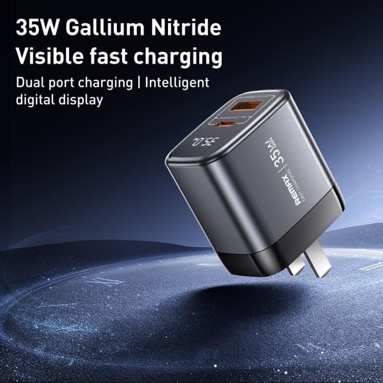 Cargador rápido Remax U2-Ac con pantalla digital Gan Tipo C y USB 35 W (Británico)