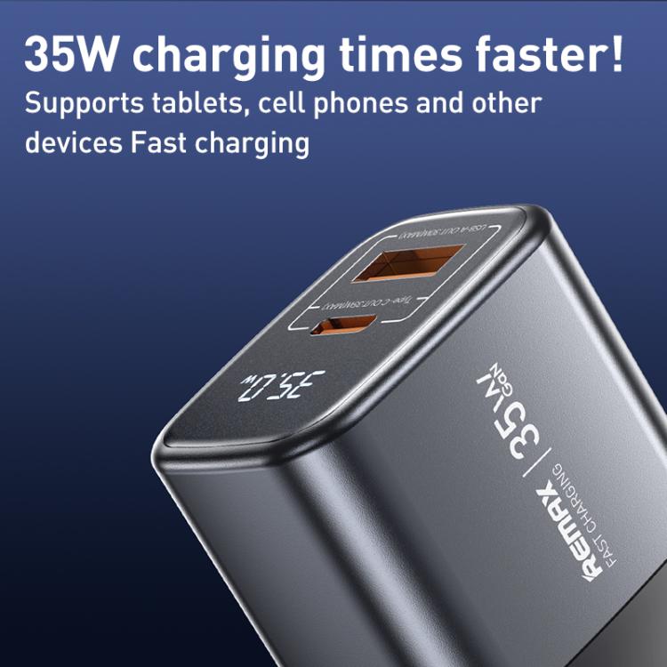 Cargador rápido Remax U2-Ac con pantalla digital Gan Tipo C y USB 35 W (Británico)