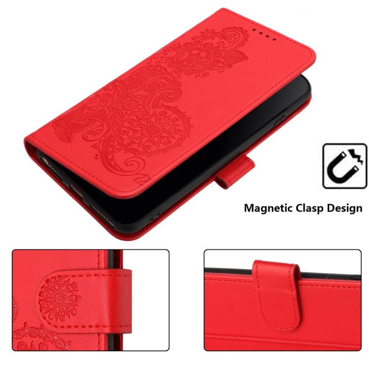 Funda de Cuero con Tapa y Relieve de Flor de Datura para Vivo Y29 4G (Roja)