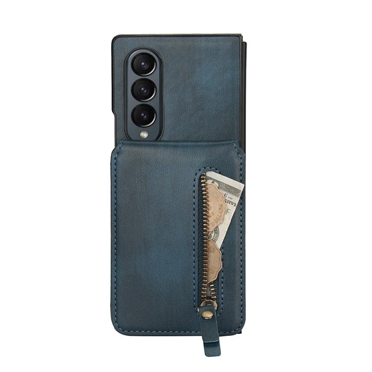 Funda de Cuero con Cremallera y Parte Trasera Magsafe Dividida Samsung Galaxy Z Fold4 (Azul)