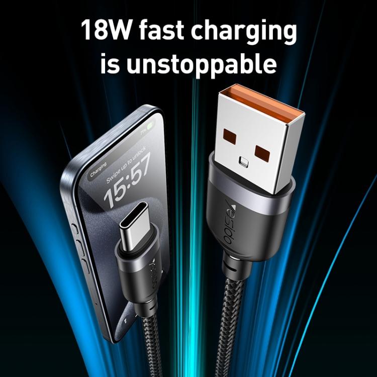 Cable de Carga Rápida USB A a Tipo C Yesido 3 A 3 m (Negro)