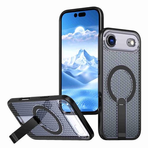 For iPhone 17 Air Honeycomb Cooling MagSafe Holder Phone Case(Black)
