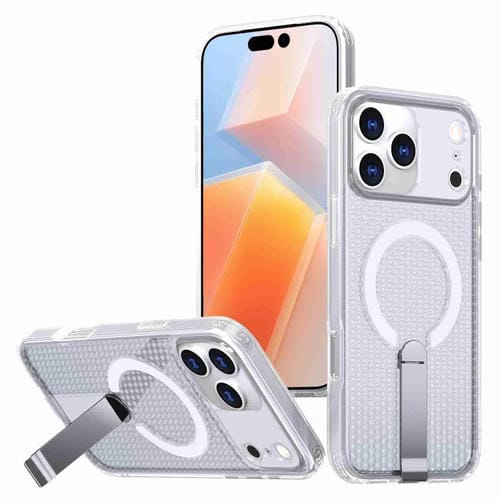 For iPhone 17 Pro Honeycomb Cooling MagSafe Holder Phone Case(Frosted Transparent)