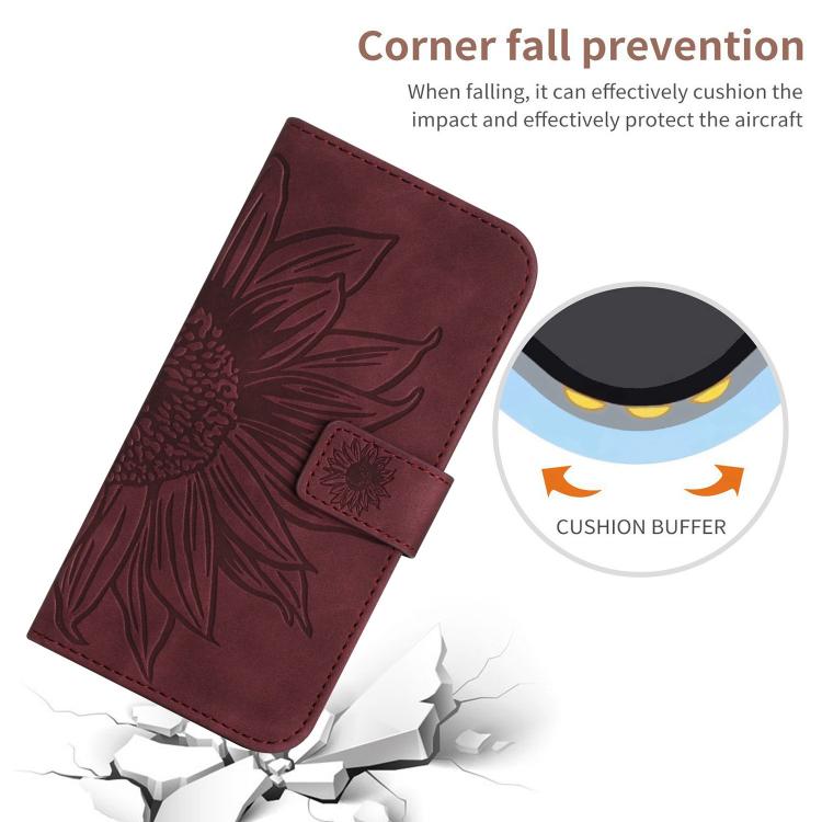 Funda de Cuero con Tapa y Cordón para Infinix Hot 50 Pro 4G con Diseño Girasol (Rojo Vino)