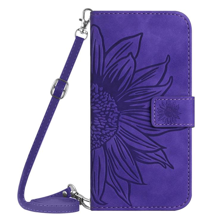 Funda de Cuero con Tapa para Infinix Hot 50 Pro 4G Diseño Girasol Cordón (Morado Oscuro)