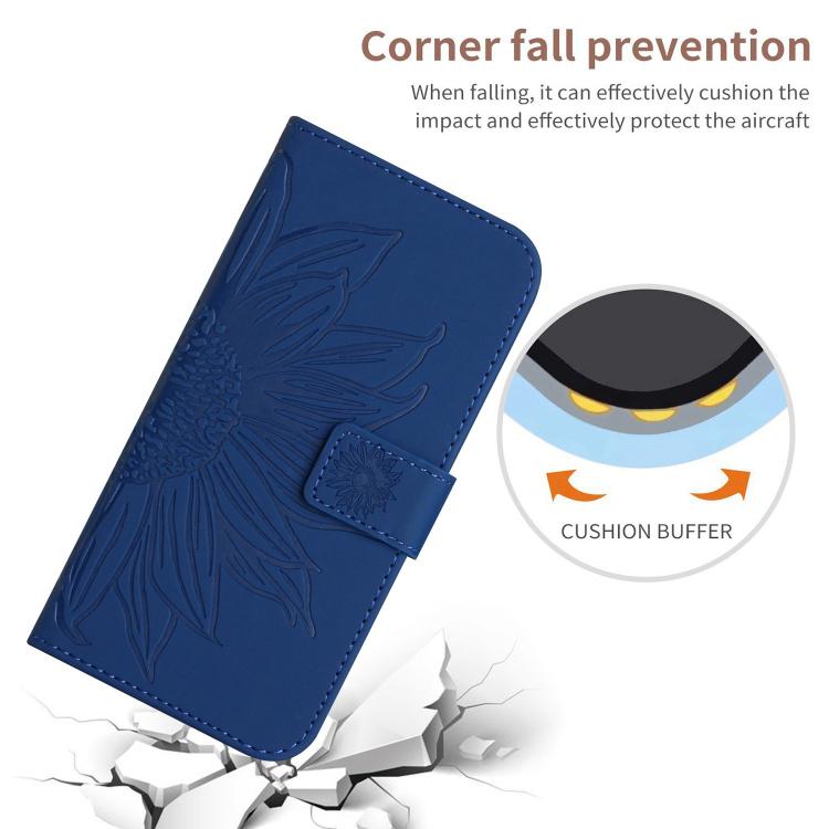 Funda de Cuero con Tapa y Cordón para Infinix Hot 50 Pro+ 4G con Diseño de Girasol (Azul Oscuro)