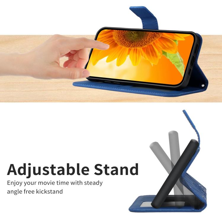 Funda de Cuero con Tapa y Cordón para Infinix Hot 50 Pro+ 4G con Diseño de Girasol (Azul Oscuro)
