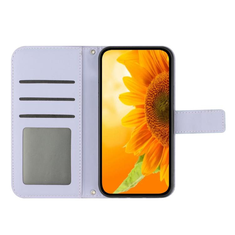 Funda de Cuero con Tapa y Cordón para Infinix Hot 50 4G Diseño Girasol (Morado)