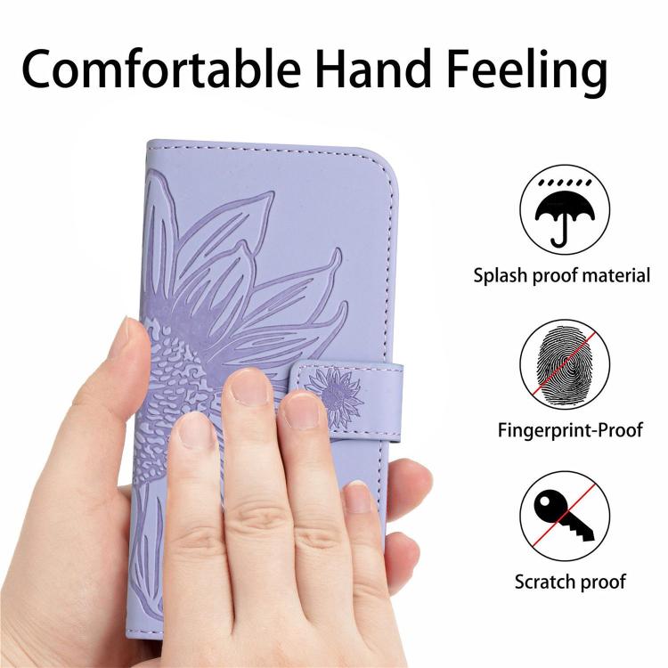 Funda de Cuero con Tapa y Cordón para Infinix Hot 50 4G Diseño Girasol (Morado)