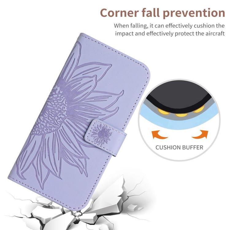 Funda de Cuero con Tapa y Cordón para Infinix Hot 50 4G Diseño Girasol (Morado)