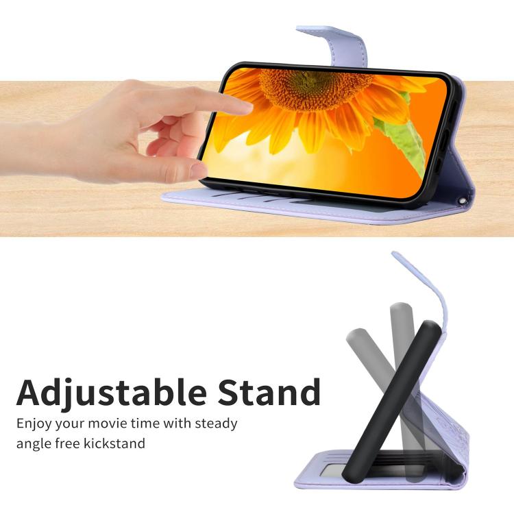 Funda de Cuero con Tapa y Cordón para Infinix Hot 50 4G Diseño Girasol (Morado)