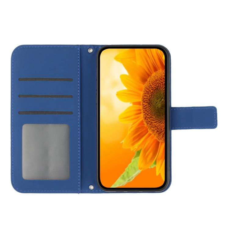 Funda de Cuero con Tapa y Cordón para Infinix Hot 50 4G diseño Girasol (Azul Oscuro)