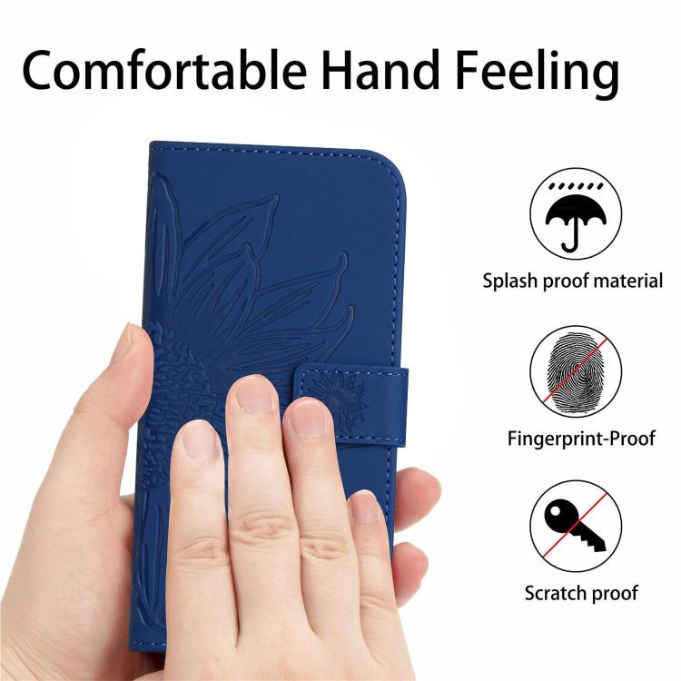 Funda de Cuero con Tapa y Cordón para Infinix Hot 50 4G diseño Girasol (Azul Oscuro)