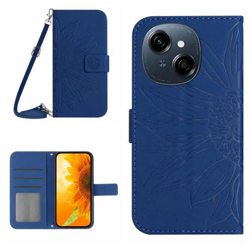 Funda de Cuero con Tapa y Cordón para Tecno Pop 9 4G y Spark Go 2025 4G (Azul Oscuro)