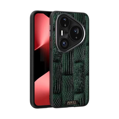 Funda de piel auténtica con diseño de bestia ABBEEL 6D y micrograbado MagSafe para Huawei Pura 80 Pro 5G / 80 Pro+ 5G (verde)