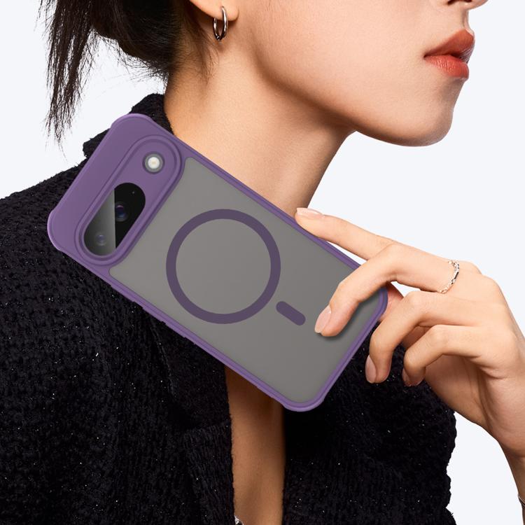 Funda híbrida TPU y PC esmerilada Magsafe para Google Pixel 9 Fan Dun Series (Morada)