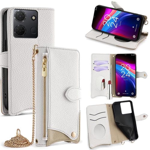 Funda Cuero Tipo Lichi TCL 503 Diseño Cola de Pez Cadena Cruzada (Blanca)