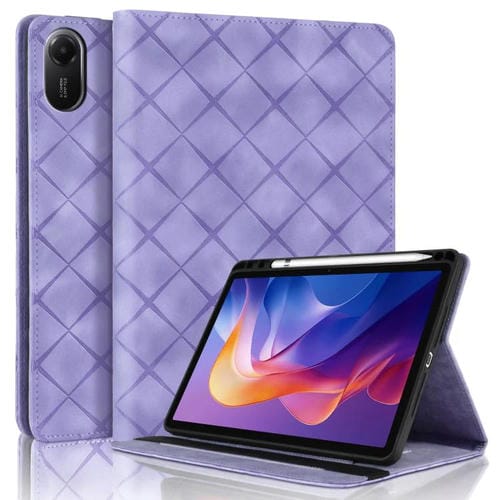 Funda de cuero con relieve de rombos para Xiaomi Redmi Pad 2 (morada)