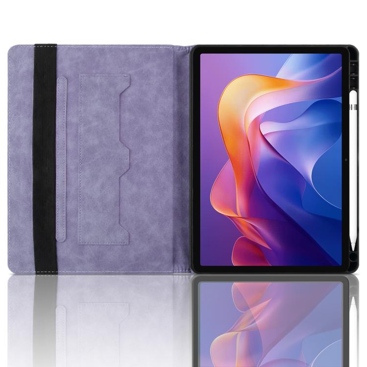 Funda de cuero con relieve de rombos para Xiaomi Redmi Pad 2 (morada)